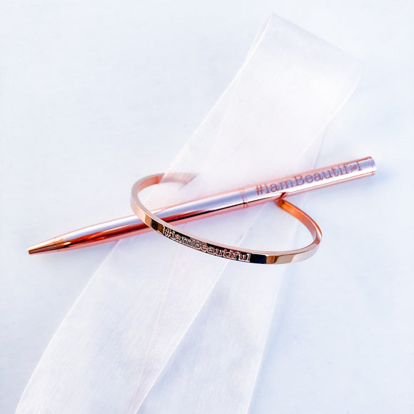 Silver Affirmation Bracelet & Rose Gold Pen